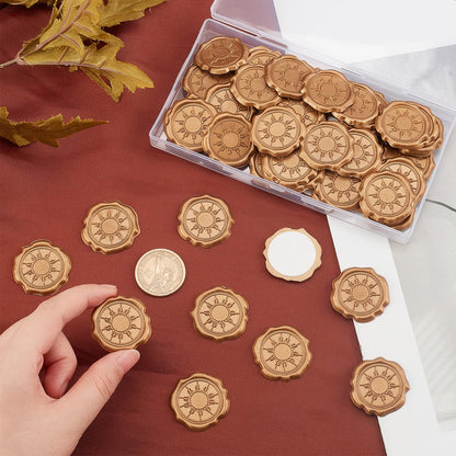 CRASPIRE 60pcs Adhesive Wax Seal Stickers Sun Wax Seal Stamp Stickers Self Adhesive Gold Vintage Wax Seal Envelope Stickers for Wedding Invitation Cards Party Favors Craft Gift