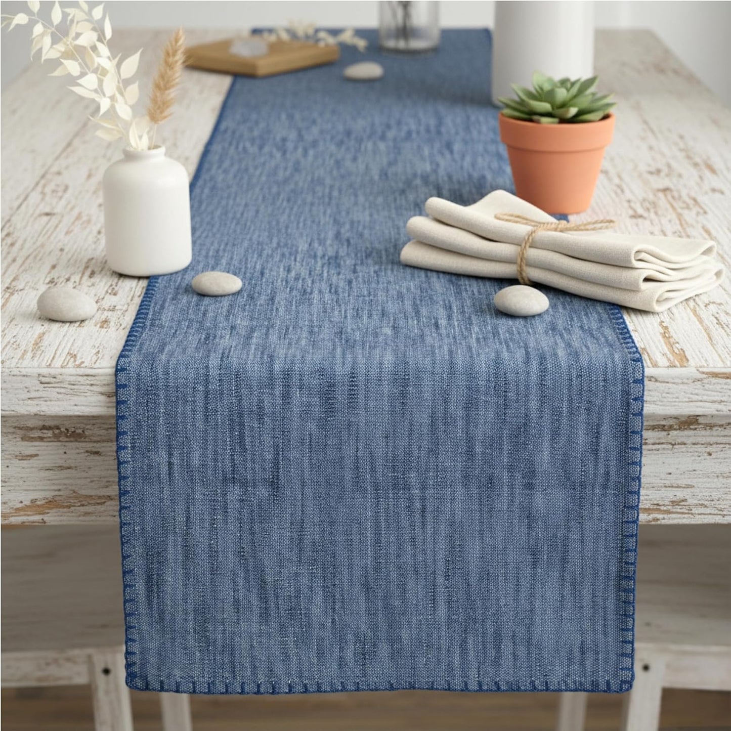 14"x48" Coffee Table Runner Modern Kitchen Cotton Table Cloth Strip with Decorative Stitched Edge Dresser Scarf Dining