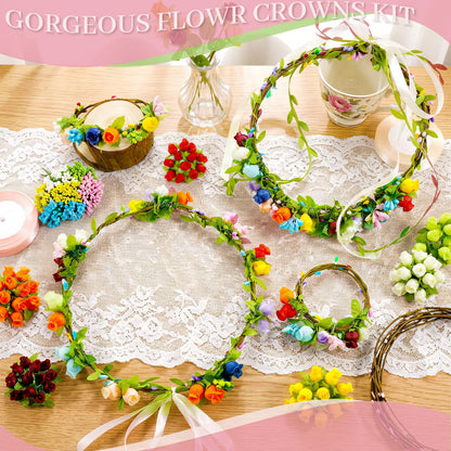 Pattyeer 213Pcs(30 Set) DIY Flower Crowns Making Kit, Handmade Floral Crown Garland Wreath Craft Kit, Make Your Own Flower Hair Accessories Gift for Women