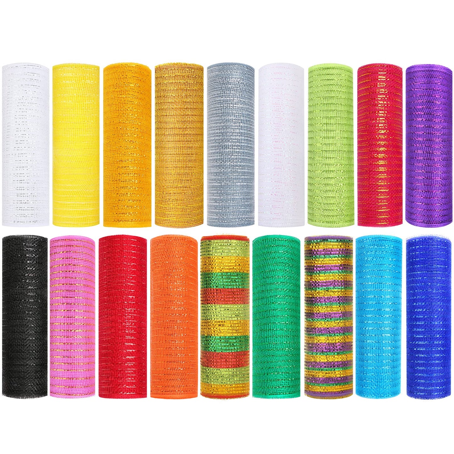 MIKIMIQI 2 Pack Deco Mesh 10 Inch x 30 Feet Decor Mesh Ribbon with Metallic Foil Deco Mesh Wreath Supplies Ribbon Mesh Roll for Spring Wreaths Craft Party, Not Wired (White Black)