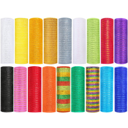 MIKIMIQI 2 Pack Deco Mesh 10 Inch x 30 Feet Decor Mesh Ribbon with Metallic Foil Deco Mesh Wreath Supplies Ribbon Mesh Roll for Spring Wreaths Craft Party, Not Wired (White Black)