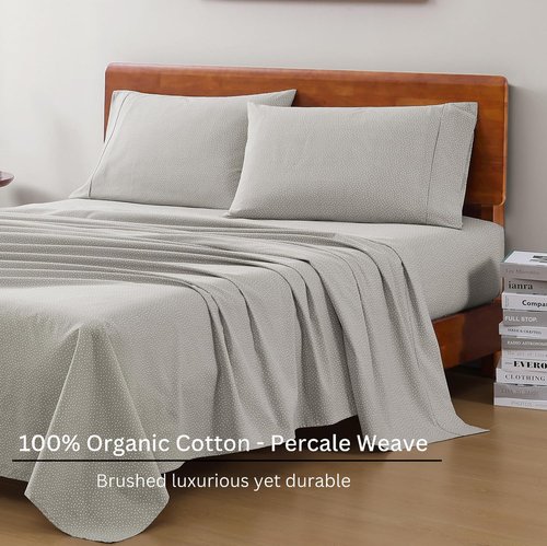 LANE LINEN 100% Organic Cotton Queen Sheets - Soft & Comfy Luxury Percale Weave, 15" Deep Pocket, Snowdrop Color
