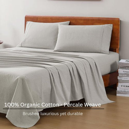 LANE LINEN 100% Organic Cotton Queen Sheets - Soft & Comfy Luxury Percale Weave, 15" Deep Pocket, Snowdrop Color