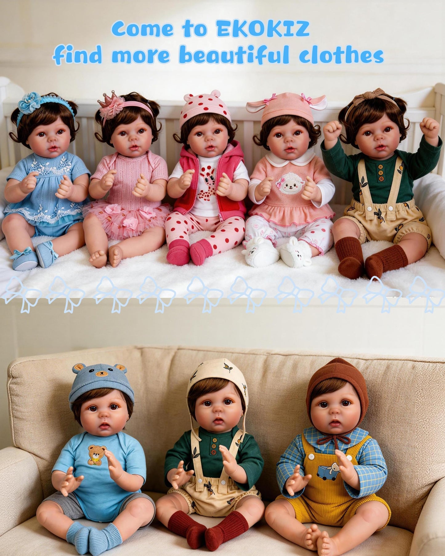 EKOKIZ Reborn Baby Dolls Clothes Girl Blue Baby Doll Clothes 17-20 Inches Doll Outfits and Accessories for Newborn Girl