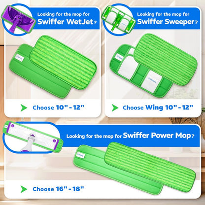 Befanty 4 Pack Reusable Microfiber Mop Pads, Compatible with Swiffer Sweeper, Machine Washable Cloths, Scraper Included, Refills for All Floor Cleaning, Hook and Loop, Wet Dry - 10"- 12"