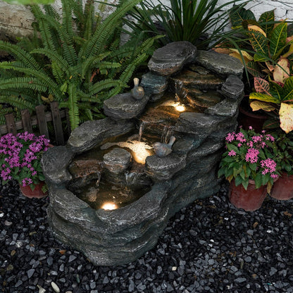 YZM 36.61" L Cascading Outdoor Water Fountain with LED Lights 5-Tier Resin Rock Waterfall Fountain for Garden, Patio, Yard or Indoor Decor