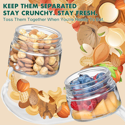 2 Pack 16 oz,Dual-Layer Danmu Overnight Oats Containers with Lids Yogurt Parfait Cups with Lids,Meal Prep Containers