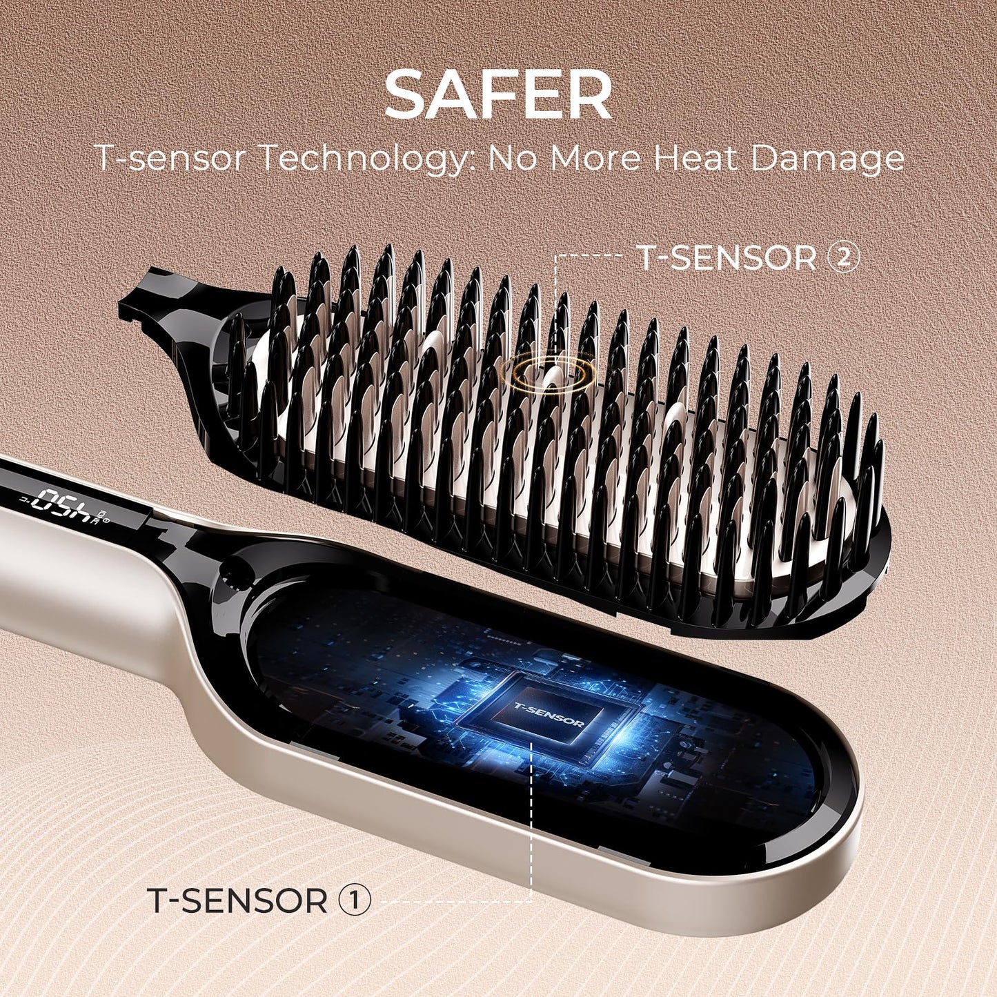 TYMO Hair Straightener Brush - Upgraded Ionic Plus Straightening Brush with Dense Bristles, 16 Temps, Dual Voltage | Ceramic Hot Comb for Women | Flat Iron for Thick Curly Hair, Black
