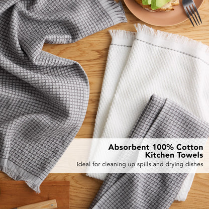 KitchenAid Gourmet Series Gridlines Kitchen Towels 3-Pack Set, 100% Cotton Absorbent, Matte Grey, 18"x28"