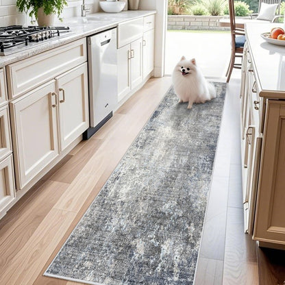 2x8 Washable Non-Slip Hallway Runner Rug – Modern Coastal Abstract Neutral Stain-Resistant Low-Pile Carpet Runner for Kitchen Entryway Bedroom Bathroom (Blue Gray,2x8)