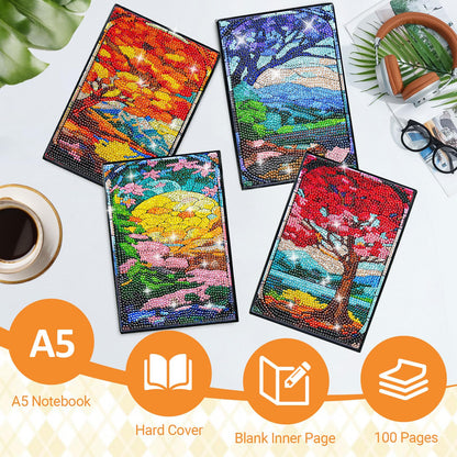 LINGFANG 4 Pack Diamond Art Kits for Adults Teens, Diamond Painting Journals Notebooks, DIY 5D Gem Dots Art Crafts for Adults, Teenagers' Birthday, Graduation, Christmas Gifts with Tools (Season Tree)