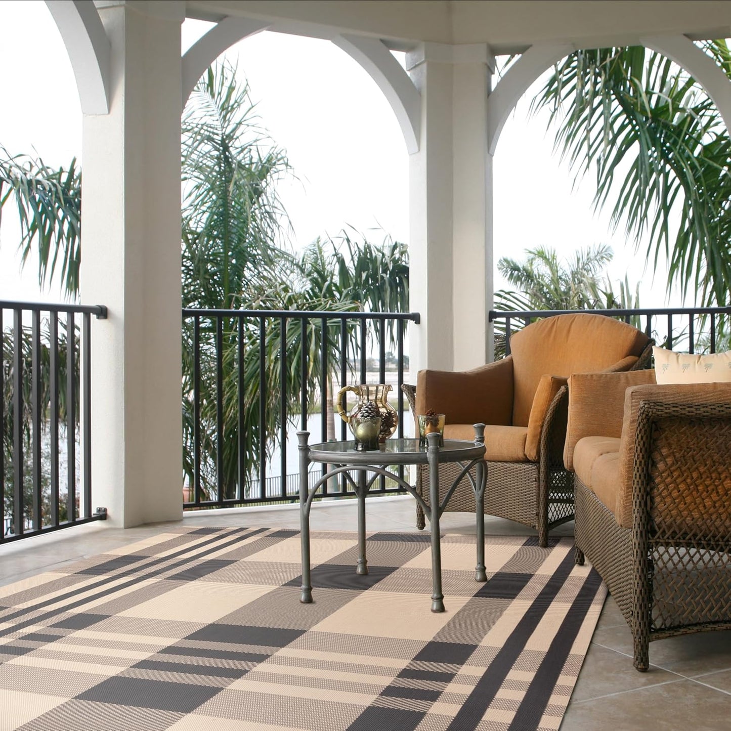 SAFAVIEH Courtyard Collection Accent Rug 2' x 3'7", Grey & Bone, Indoor/Outdoor Washable for High Traffic Areas