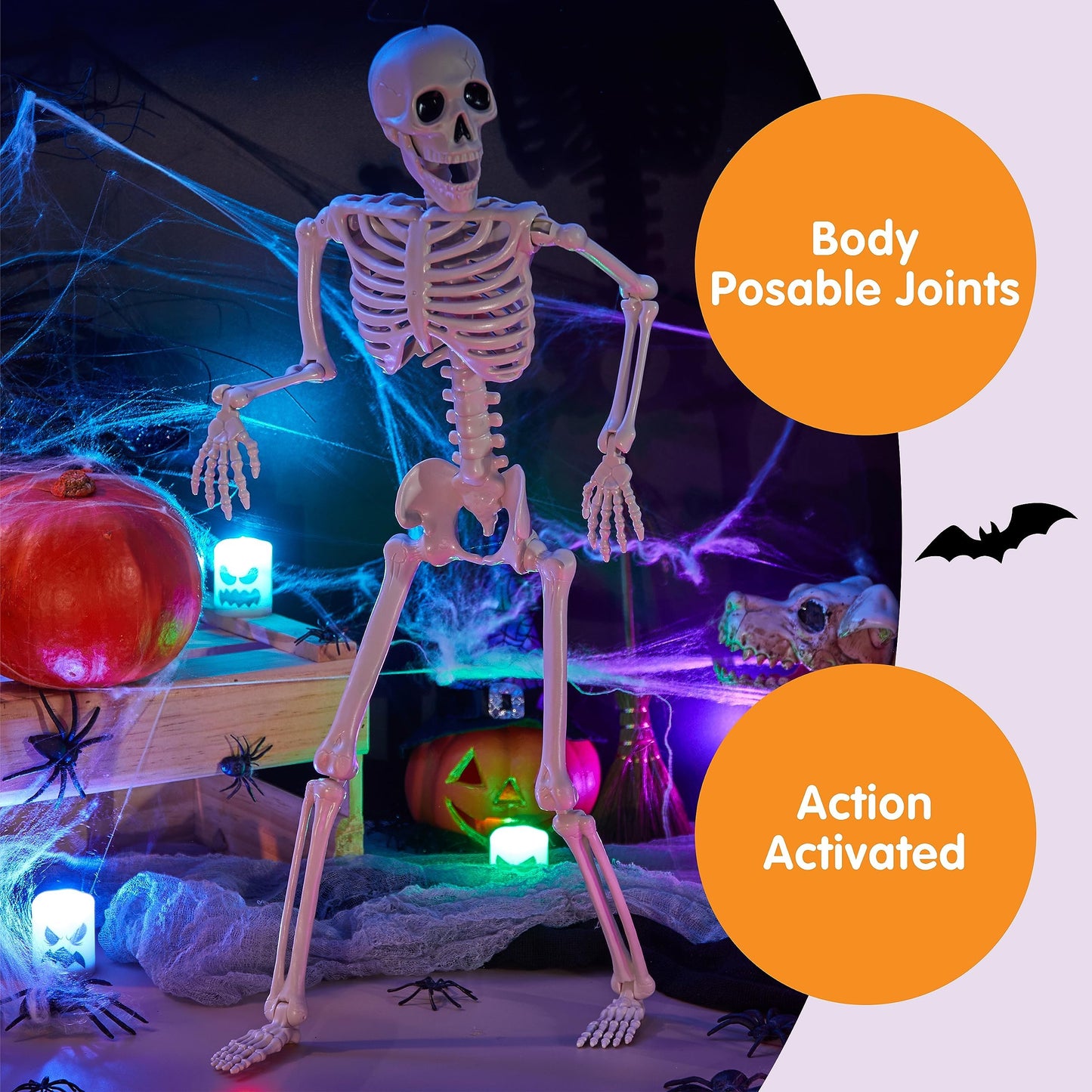 JOYIN 12 PCS 16" Halloween Skeleton Decor, Full Body Movable Stayable Joints Plastic Skeleton, Posable Hanging Skeletons for Halloween Decoration Indoor Outdoor, Graveyard Yard Party Decor