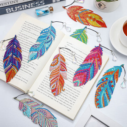 Tinlade 8 Pcs Feather Diamond Painting Bookmarks Kits DIY Diamond Art Bookmarks Handmade Craft Home Office Supplies for Book Lovers Adults Women