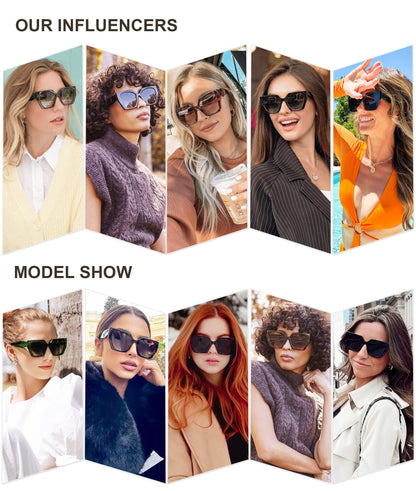 SOJOS Trendy Large Oversized Polarized Sunglasses Womens Big Square Cateye Sunnies, Lentes de sol para mujer SJ2205, All Black