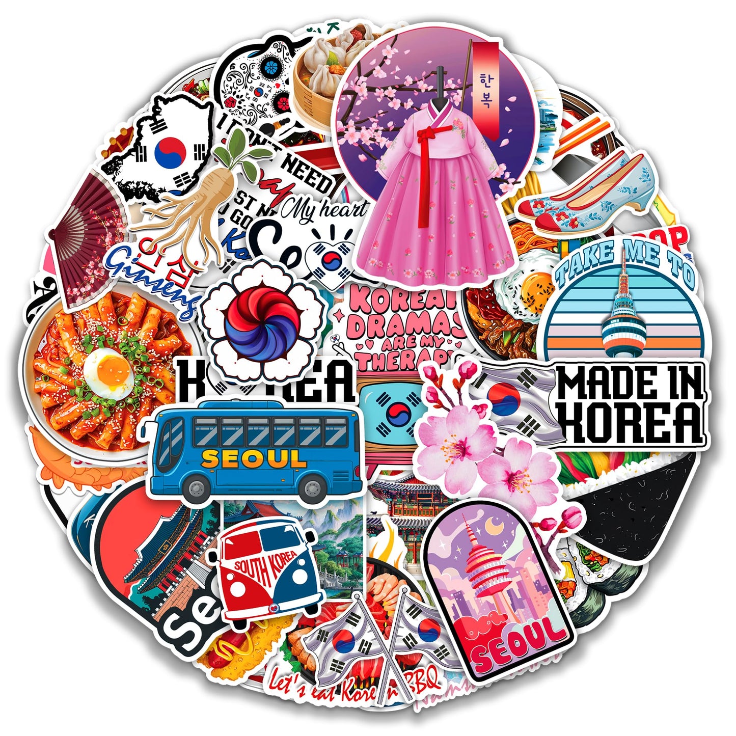 MONIZY Korea Travel Stickers 50 Pieces Vinyl Waterproof Decal for Laptop Water Bottle Phone Car Window Bike Motorcycle Stakeboard Scrapbook Korean Sticker Gifts