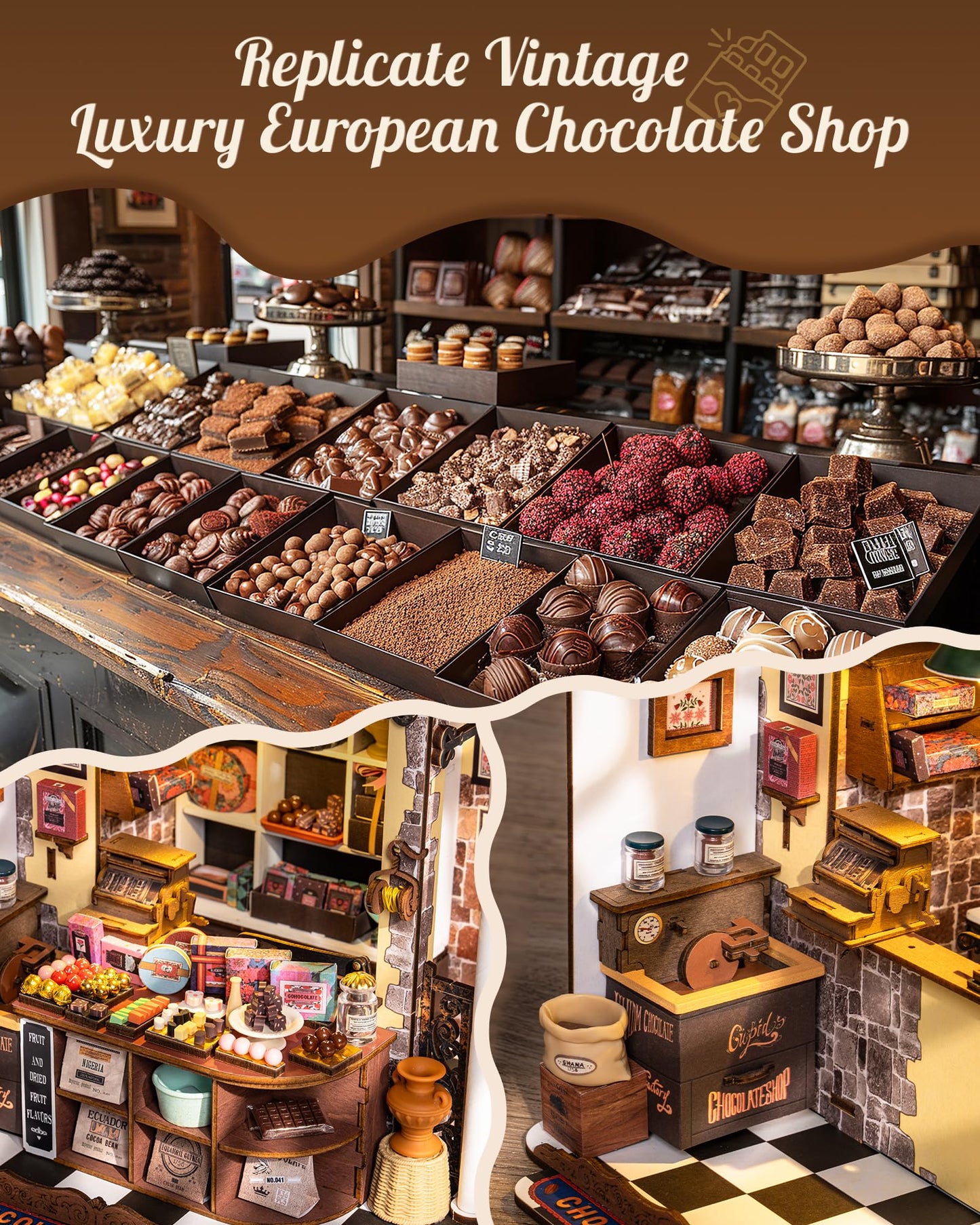 Rolife DIY Miniature House Kit Henry's Chocolate Shop, Tiny House Book Nook for Bookshelf Decor, 3D Puzzles Model Building Kits for Teens, Birthday Gifts/Craft Kits for Girls Boys (Henry's Chocolate)