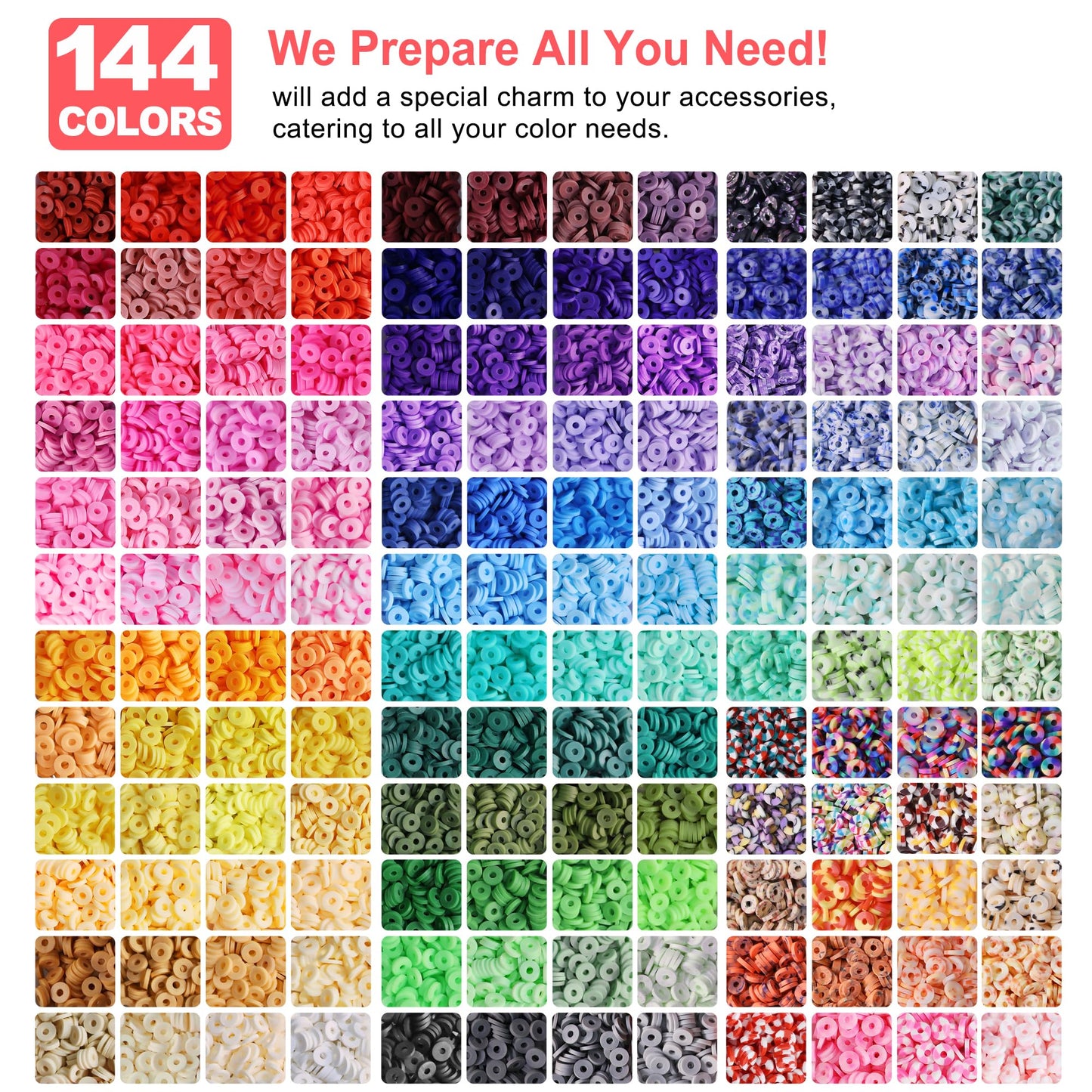 Redtwo 23000 Pcs Clay Beads Bracelet Making Kit, 144 Colors 7 Boxes Flat Polymer Heishi Beads Set for Friendship Jewelry Making with Pendant Charms Crafts Gifts for Girls Ages 6-12 Kids Adults