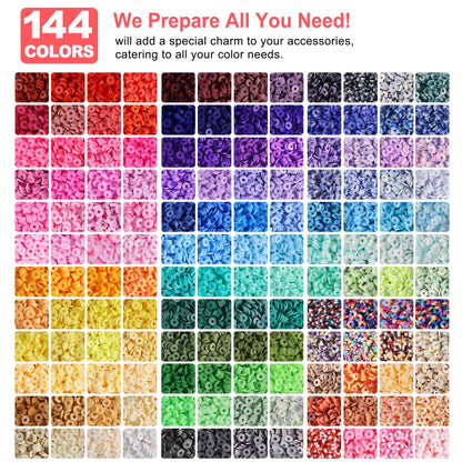 Redtwo 23000 Pcs Clay Beads Bracelet Making Kit, 144 Colors 7 Boxes Flat Polymer Heishi Beads Set for Friendship Jewelry Making with Pendant Charms Crafts Gifts for Girls Ages 6-12 Kids Adults