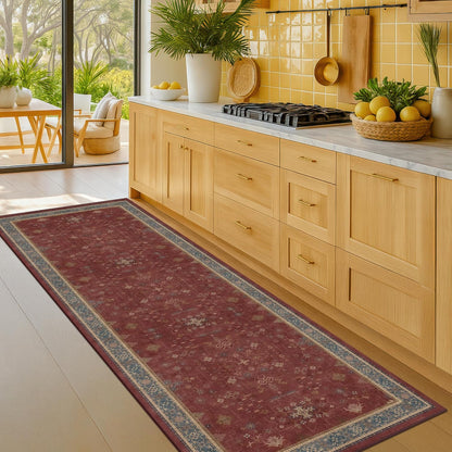 Turkish Kitchen Runner Rugs - Non-Skid Washable Design | Dark Red 2x6 for Hallway & Bathroom