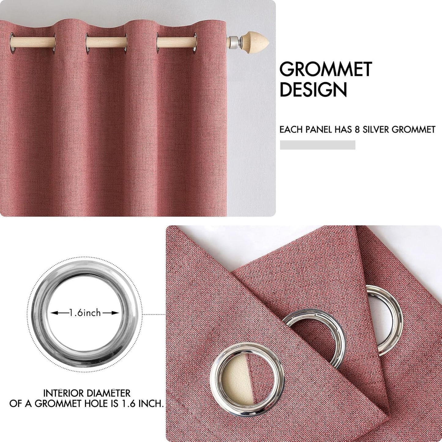 MIULEE 100% Blackout Linen Textured Curtains - Solid Thermal Insulated Dusty Rose | 52 x 84 Inch (2 Panels)