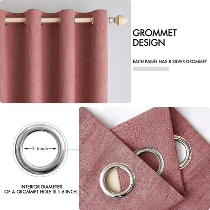 MIULEE 100% Blackout Linen Textured Curtains - Solid Thermal Insulated Dusty Rose | 52 x 84 Inch (2 Panels)