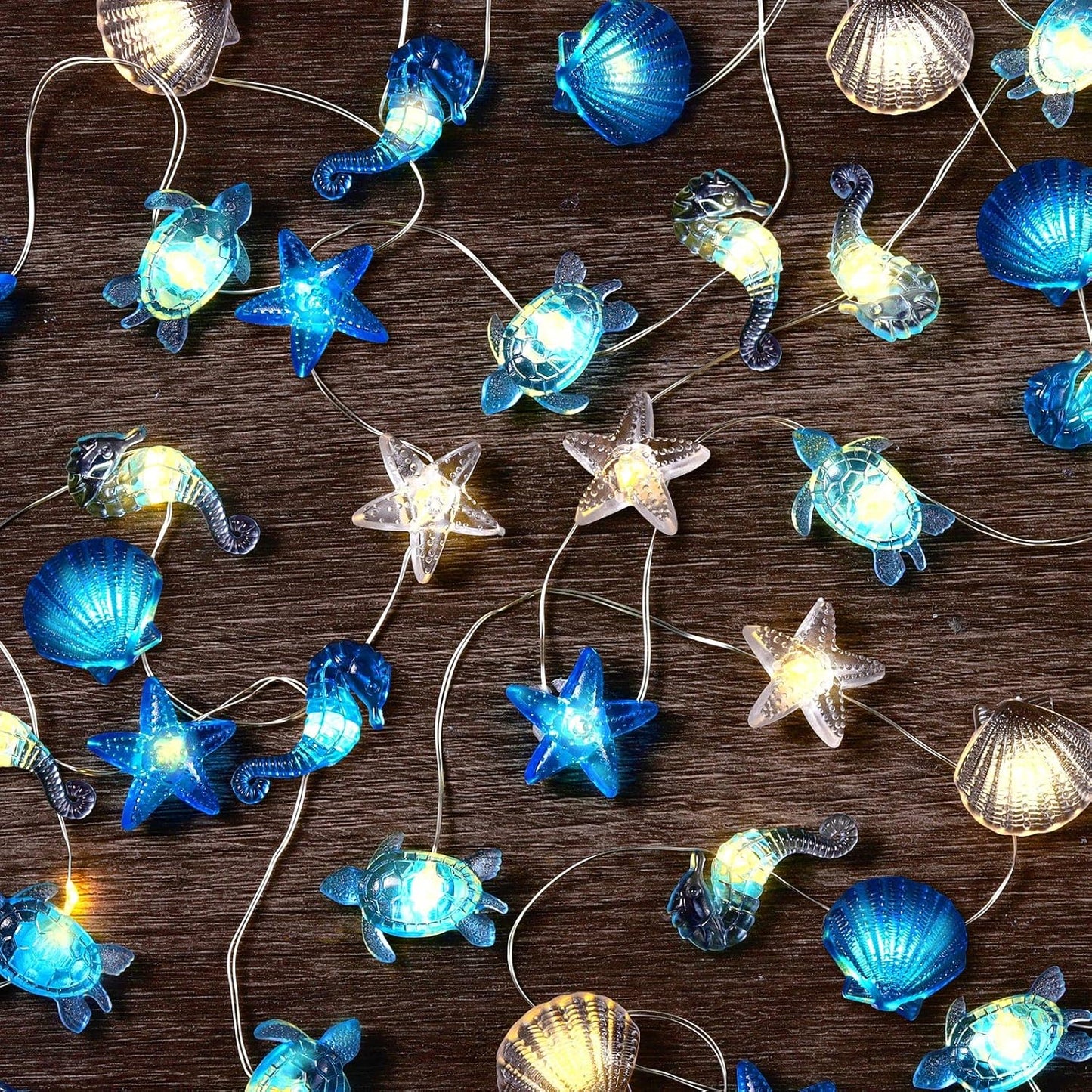 2 10ft 30 Zhanmai Pcs Ocean Decor String Lights for Bedroom Nautical Theme Seashell Seahorse Conch LED Battery Operated
