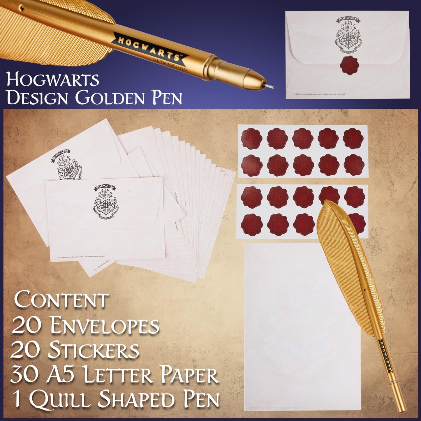 Harry Potter Gifts Letter Writing Kit for Kids, Teens with A5 Paper, Envelopes, Quill Pen, Stickers, Stationery Set, Hogwarts