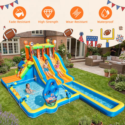 TOAOB Inflatable Water Slide for Kids 3-12: Blow Up Backyard Water Park with 2 Slides - 9 in 1 Football-Themed with 550W Blower for Outdoor Birthday Party