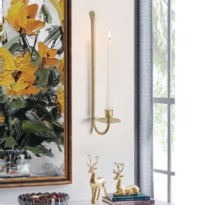 Remenna Wall Candle Holders Set of 2 Handcrafted Wrought Iron Sconces with Gold Finish, Easy to Install Modern Candle Holders for Living Room, Bedroom, Hallway, Wedding or Holiday Decor