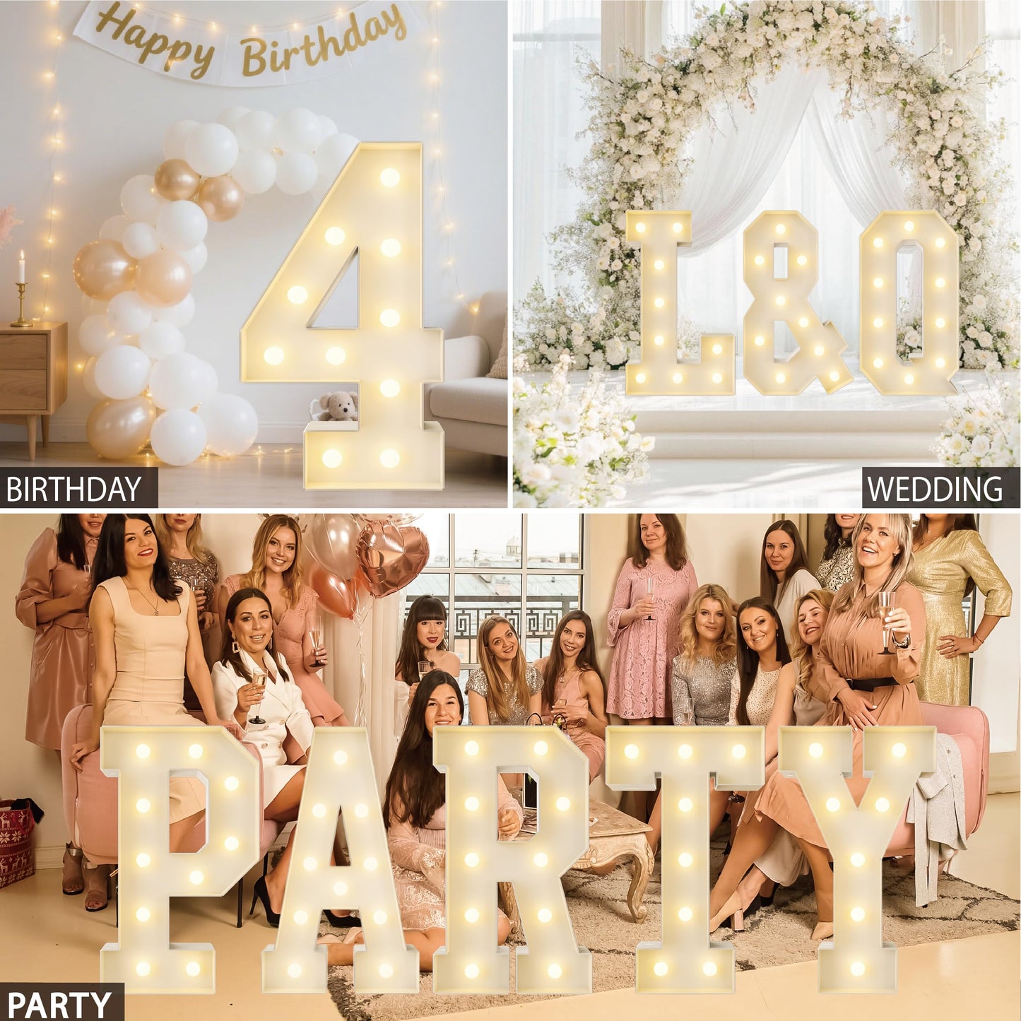 HXWEIYE Big Light Up Letters A，3FT Large Marquee Letters with lights, Mosaic Balloon Frame, Giant Baby Letter for baby shower Birthday Graduation Engagement Party Wedding Christmas Decor (Warm White)