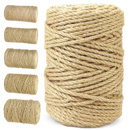 6mm*164 Feet Natural Jute Twine String DIY Home Decor,6mm Thick 12-Strand Jute Twine for Crafting Gift Wrapping Packing Gardening Crochet Knitting Macrame Decor,Brown Rope for Refurbish Cat Tree