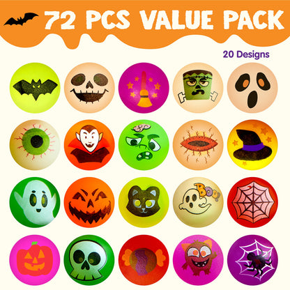 JOYIN 72 PCS Halloween Bouncy Balls, 20 Designs Glow in The Dark Bouncy Party Favors Supplies for Kids, Halloween Bouncy Balls Party Supplies, Trick or Treating Goodie, School Class Game Rewards