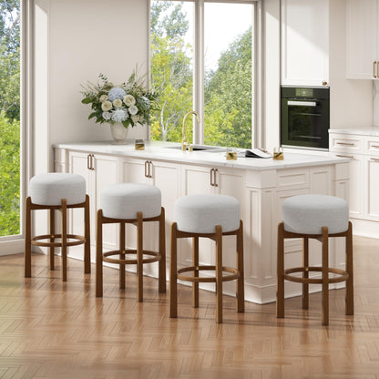 Christopher Knight Home Lera Modern Counter Height Bar Stools Set of 4, Fabric Round Stool Chair for Kitchen Island, Wooden Dining Room Chair, Upholstered Counter Stool with Footrest,Dark Walnut+Ivory