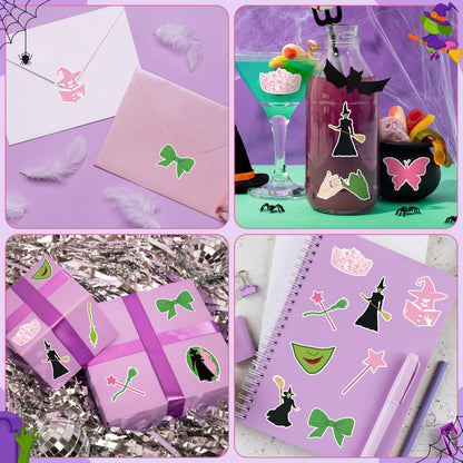 GUjianzhi 1000Pcs Witch Musical Stickers, Pink Crown Black Hat Green Broom Adhesive Decals for Kids Girls, Wicky Witch TV Movie Merchandise Party Decoration for Birthday Gifts Laptop Guitar Luggage