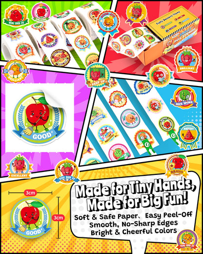 HORIECHALY Reward Smelly Roll Stickers for Kids 4 Rolls, 1200 PCS 4 Scent Scratch and Sniff Stickers Food Theme, Positive Reward for Classroom, Portable Drawer Box for Travel, Car, Airplane