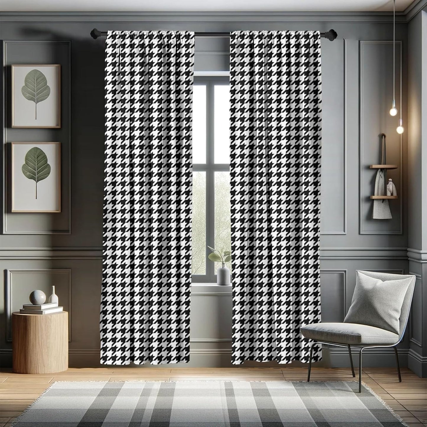 Ambesonne Modern Curtains, Bizarre Shapes Houndstooth Graphics, 2 Panel Set for Living Room Bedroom