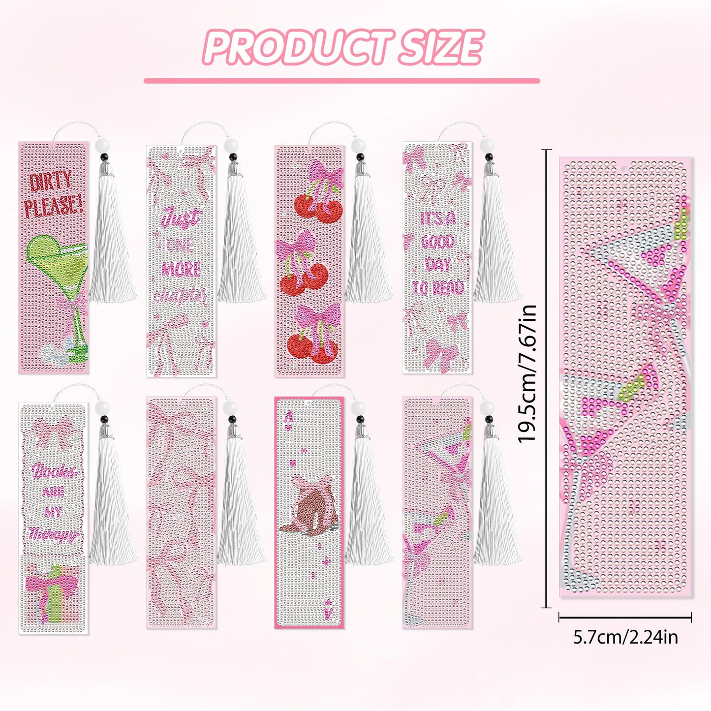 8 Pcs Bow Diamond Art Bookmarks Kit with Tassels, Cute Pink Diamond Painting Bookmarks for Women Book Lovers, DIY Bookmark Making Kit for Adults Beginners Aesthetic Crafts