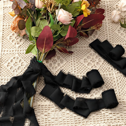 JEDIA Halloween Ribbon, 6 Rolls Halloween Ribbon Gift Ribbons, 1.5" x 7Yd Black Chiffon Ribbons Set for Gift Wrapping, Wedding Invitations, Bouquet Wrap, Bridal Bouquets, DIY Crafts
