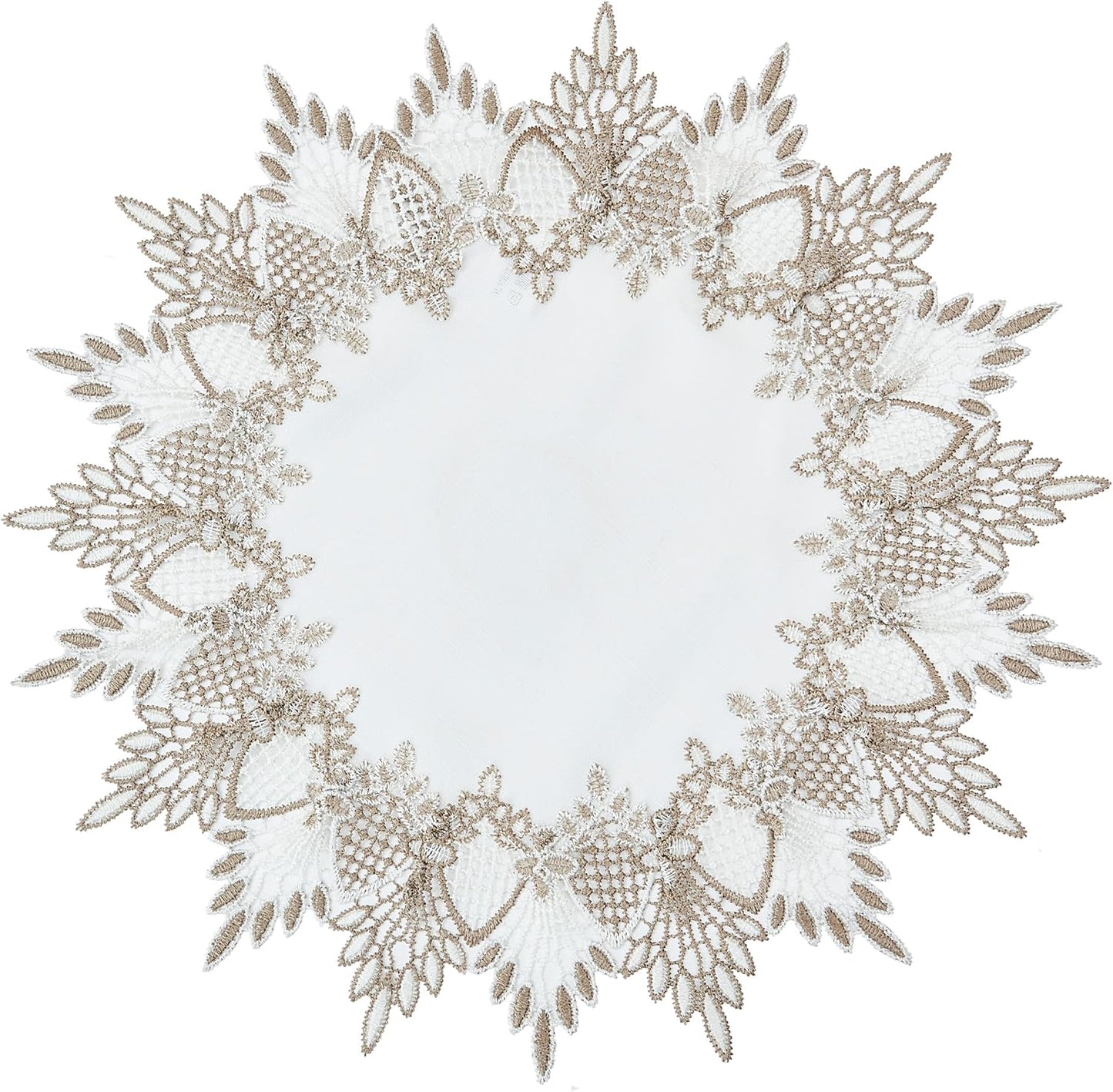 15 inches 15 White Linen Doily Round Neutral Earth Tones Beige Lace Coffee Table Topper Dresser Scarf Place Mats