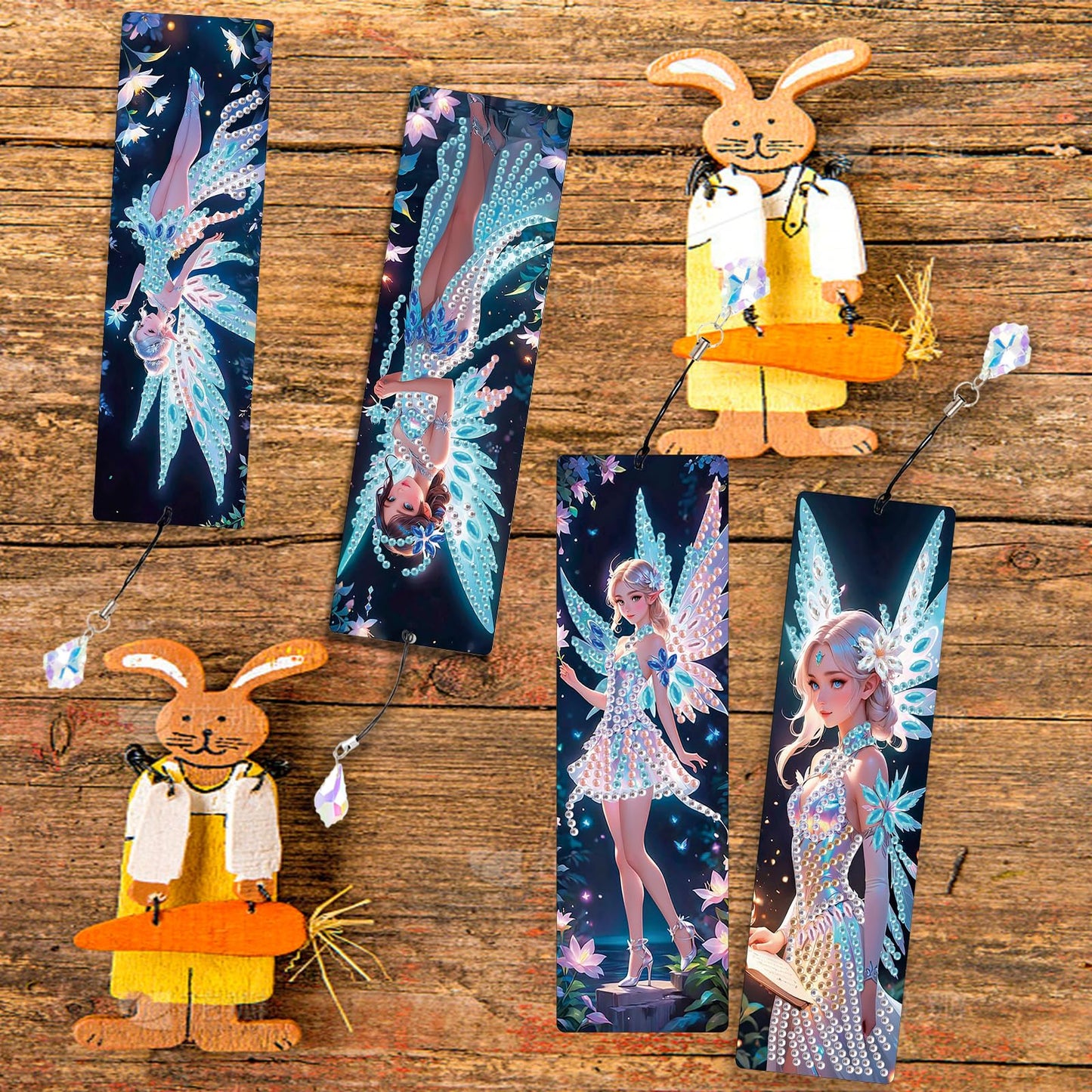 JISHSHAY 4 PCS Diamond Art Bookmarks Diamond Painting Book Marks Gem Art Bookmarkers Gem Painting Book Markers Mosaic Kits for Adults Special Drills with Crystal Pendants Fairy Elf