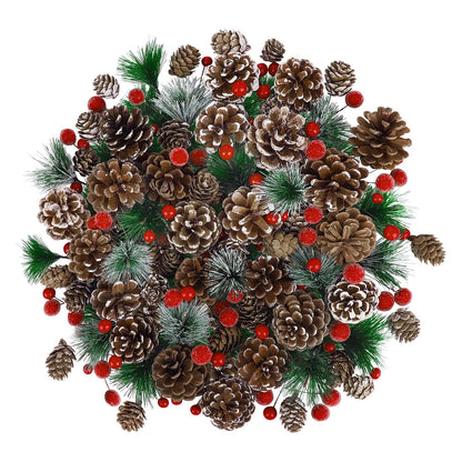Fovths 232 Pieces Christmas Wreath Making Decoration Artificial Pine Cone Berry Set Pine Natural Pinecones Branches for Xmas Tree Ornament Home Fall Winter Christmas Party DIY