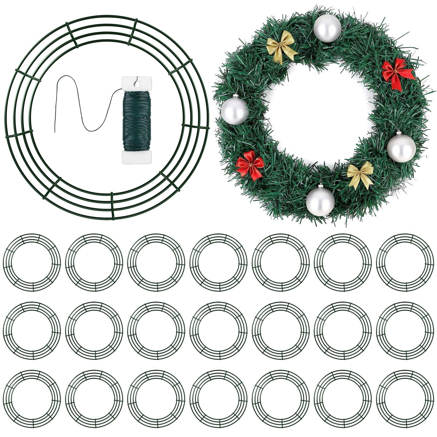 Fovths 24 Pieces Metal Christmas Wire Wreath Frame 18 Inch Green Wreath Ring with Floral Wire Form Front Door Garland Frame for Christmas Wedding Home DIY Crafts Supplies