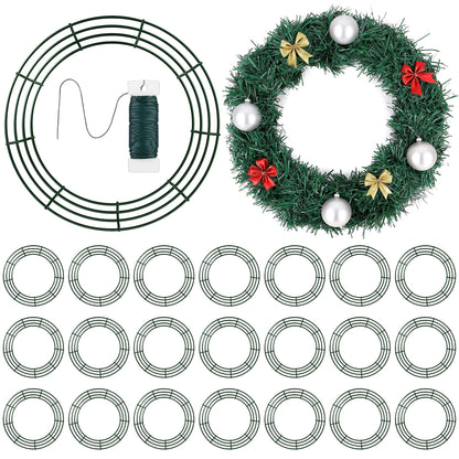 Fovths 24 Pieces Metal Christmas Wire Wreath Frame 18 Inch Green Wreath Ring with Floral Wire Form Front Door Garland Frame for Christmas Wedding Home DIY Crafts Supplies