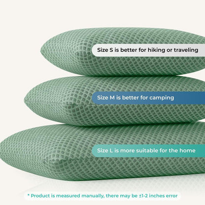 PEUJEW Travel Pillow Memory Foam Pillows, Camping Pillow- Compressible Medium Firm, Breathable Cover, Ideal Backpacking Hiking, Bed Pillows, Airplane and Car (Green, S)