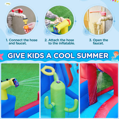 Yaheetech Inflatable Water Slide, Blow Up Water Slide Park Castle for Kids Aged 3-10 w/Splash Pool, Water Cannon, Ring Toss, Basketball, Surfboard and Climbing Wall, Water Slide with 520W Blower