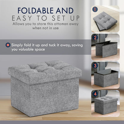 12 16 12, Ornavo Home Small Storage Ottoman Foldable Collapsible Rectangle Linen Ottoman Foot Rest Stool Seat