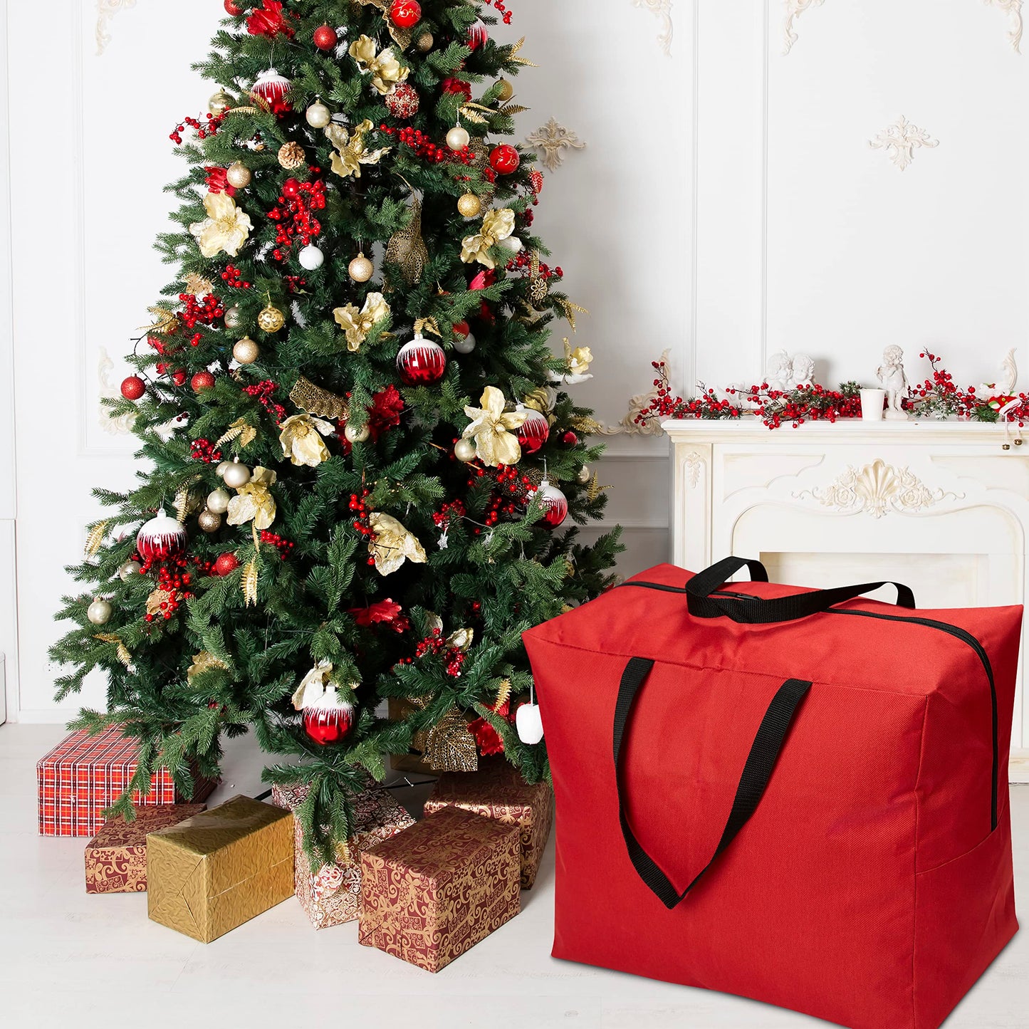 ProPik Holiday Ornaments Accessories Storage Bag Tear-proof Polyester Material 15” X 9.8” X 18.1” With Handles And Full Length Zipper (Red)