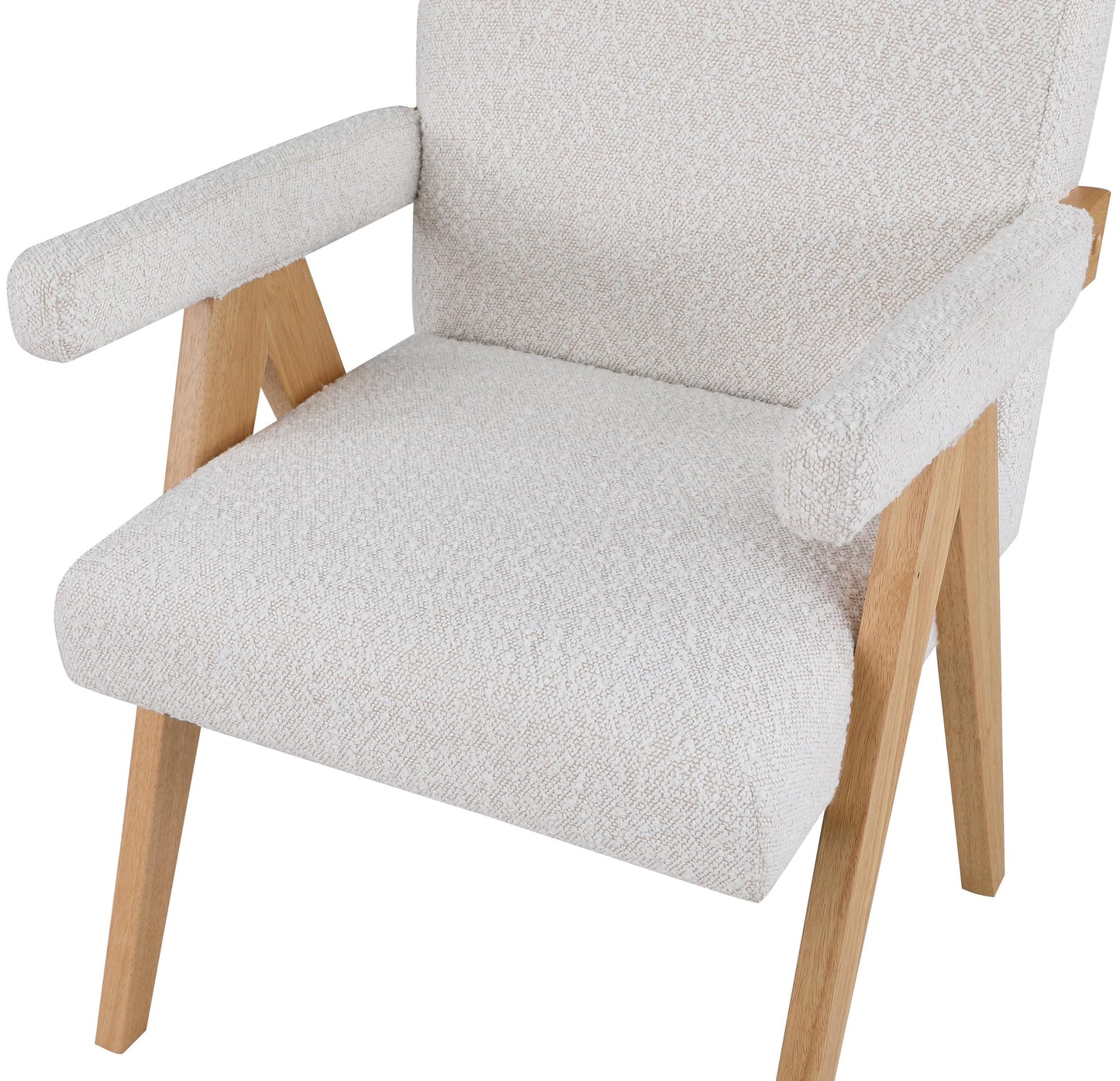 Meridian Furniture 480Cream Woodloch Collection Mid-Century Modern Boucle Fabric Upholstered Accent Chair with Rich Cream Boucle Fabric, Natural Finish Solid Wood, 24.5" W x 23.5" D x 32" H, Cream