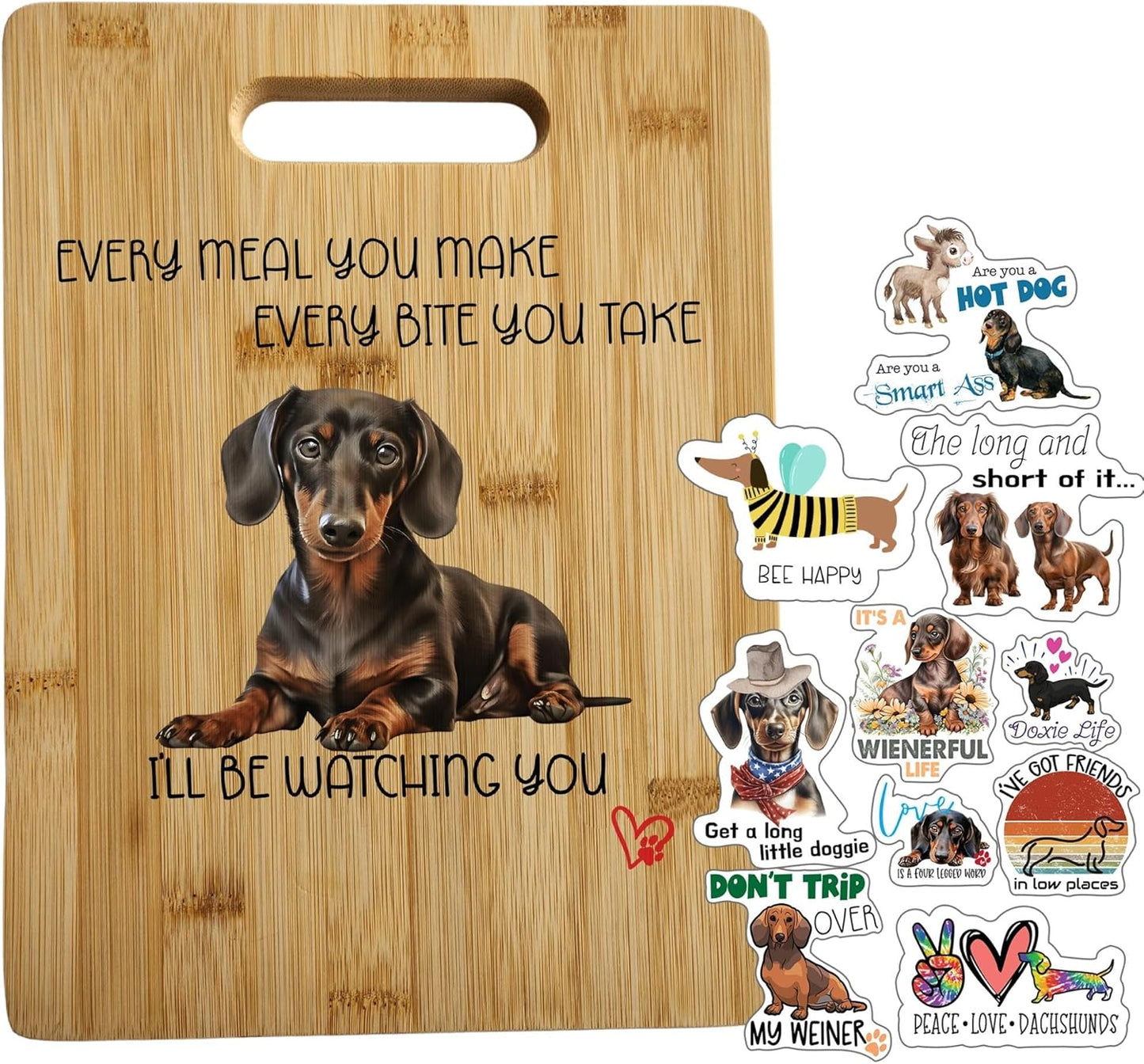 Dachshund Cutting Board and Stickers - Unique Gifts for Dachshund Lovers by Leann Michael